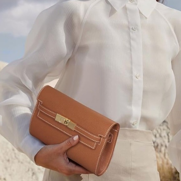 Designer look mini Brown Leather Bag with crossbody strap - Picture 3 of 6